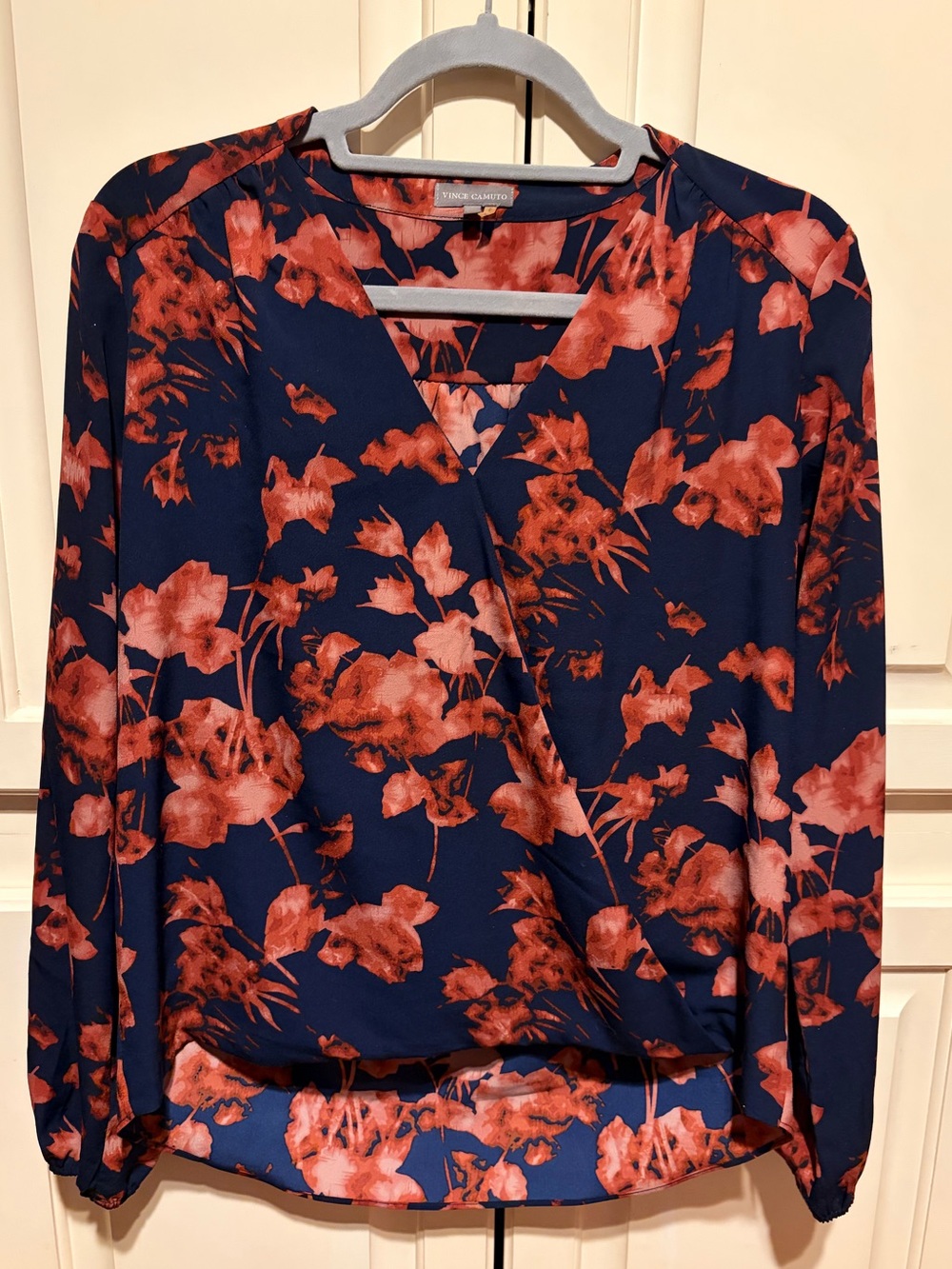 Vince Camuto Navy Blouse with Coral Floral Print